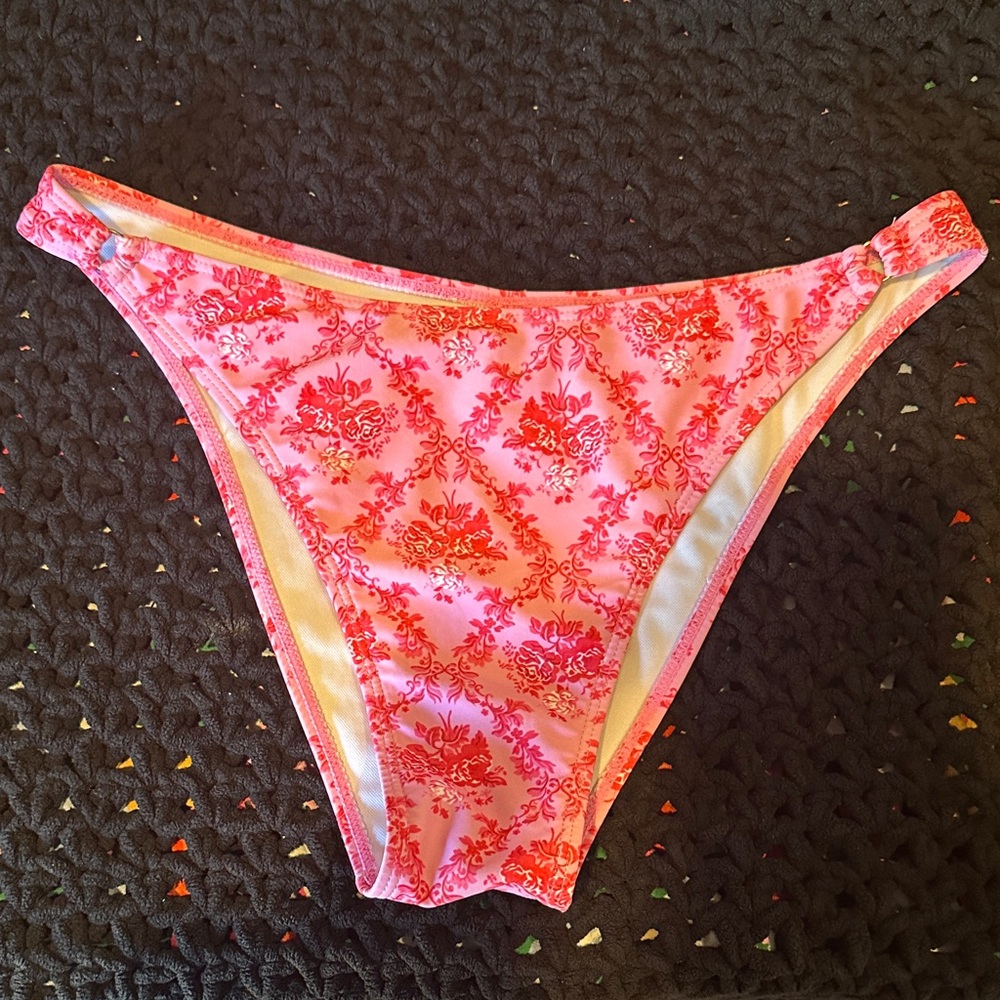Zaful Pink and Red Floral Bikini Bottom